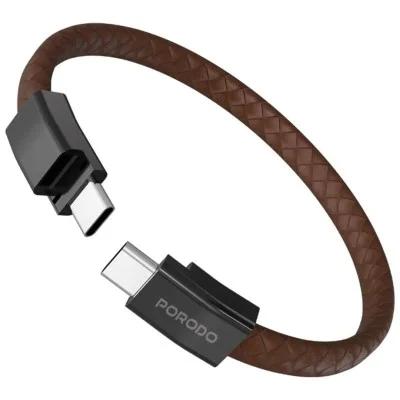 Porodo Usb-C To Usb-C Wristband Cable Magnetic Steel Clasp - Brown